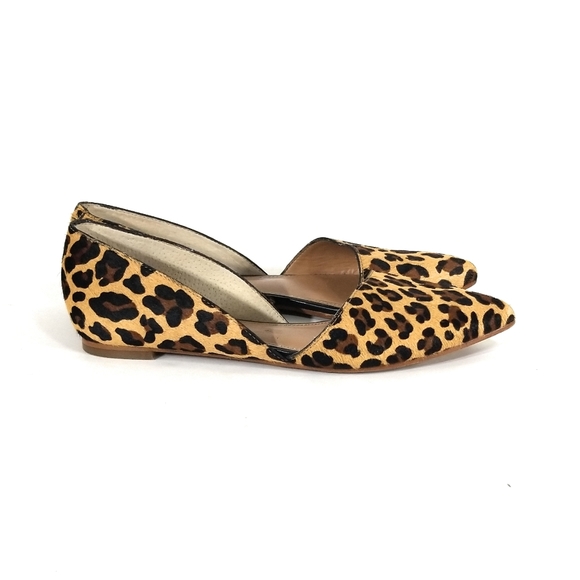 J CREW Womens Zoe Calf Hair Leopard D'orsay Leather Flats Pointed Toe Size 6 - Picture 2 of 9